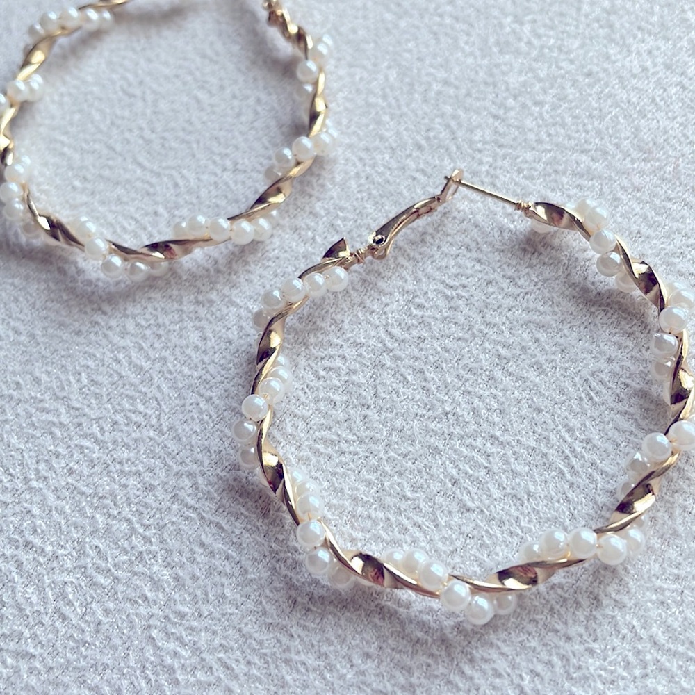 Gold and pearl hoop earrings